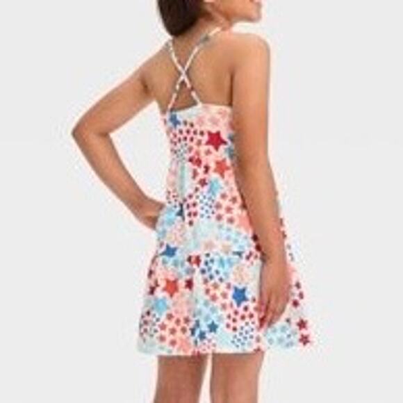 Cat & Jack Girls Sundress 6/7 Patriotic Stars Sleeveless Summer Casual - Picture 2 of 5